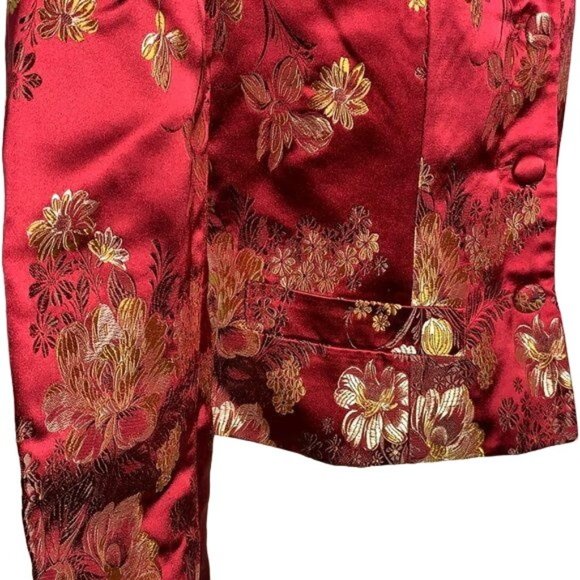 Newport News Asian Inspired Jacquard Blazer 4 Red Gold Buttons 3/4 Sleeve NEW - Picture 4 of 6